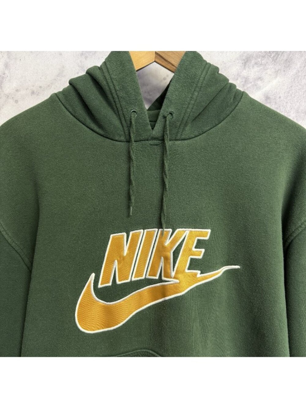 Vintage Y2K Nike Embroidered Logo Hoodie Pullover Mens Large Green Yellow